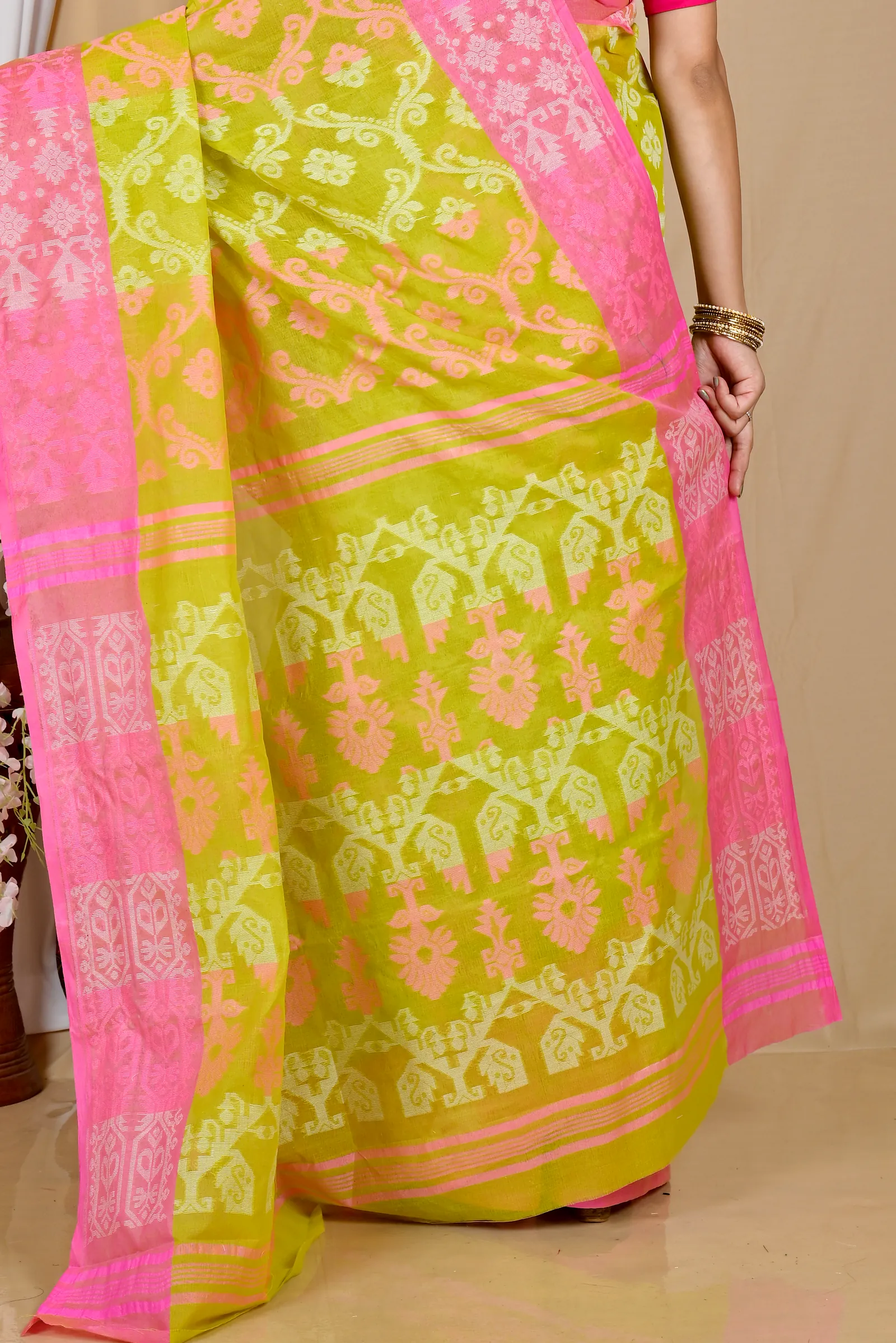 Yellow Pure Cotton Semata Tant Saree (2050)