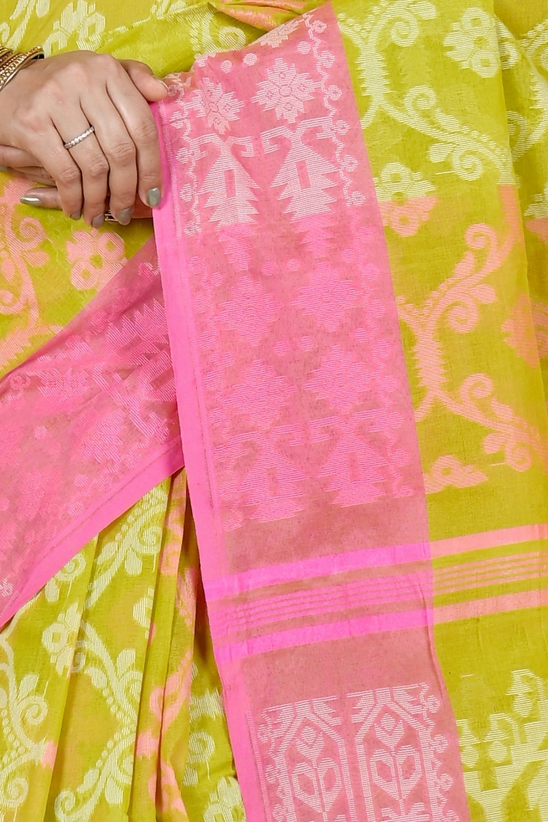 Yellow Pure Cotton Semata Tant Saree (2050)