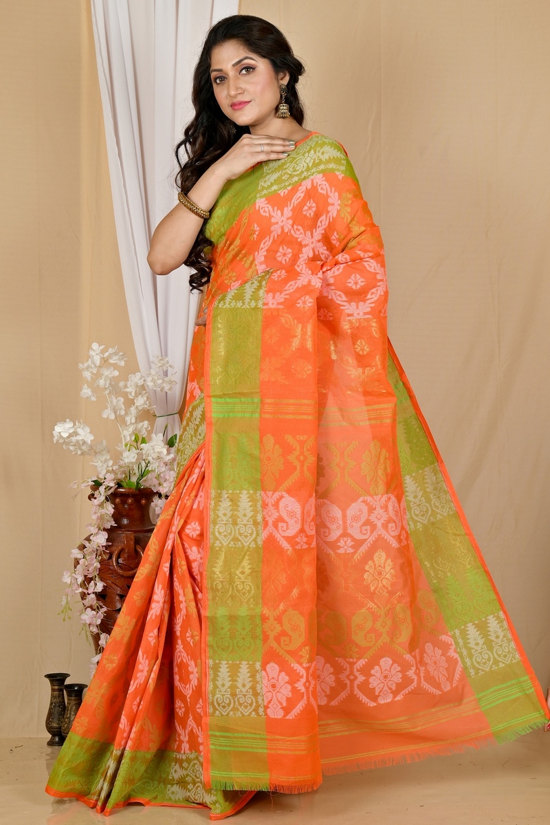 Orange Pure Cotton Semata Tant Saree (2051)