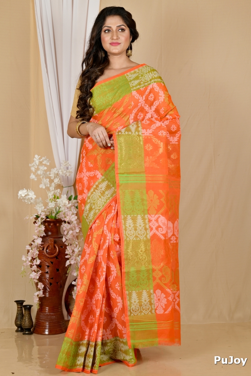 Orange Pure Cotton Semata Tant Saree (2051)
