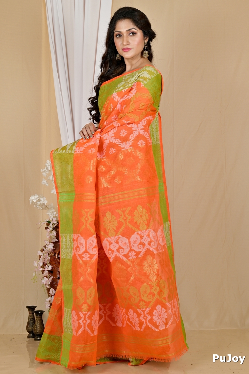 Orange Pure Cotton Semata Tant Saree (2051)