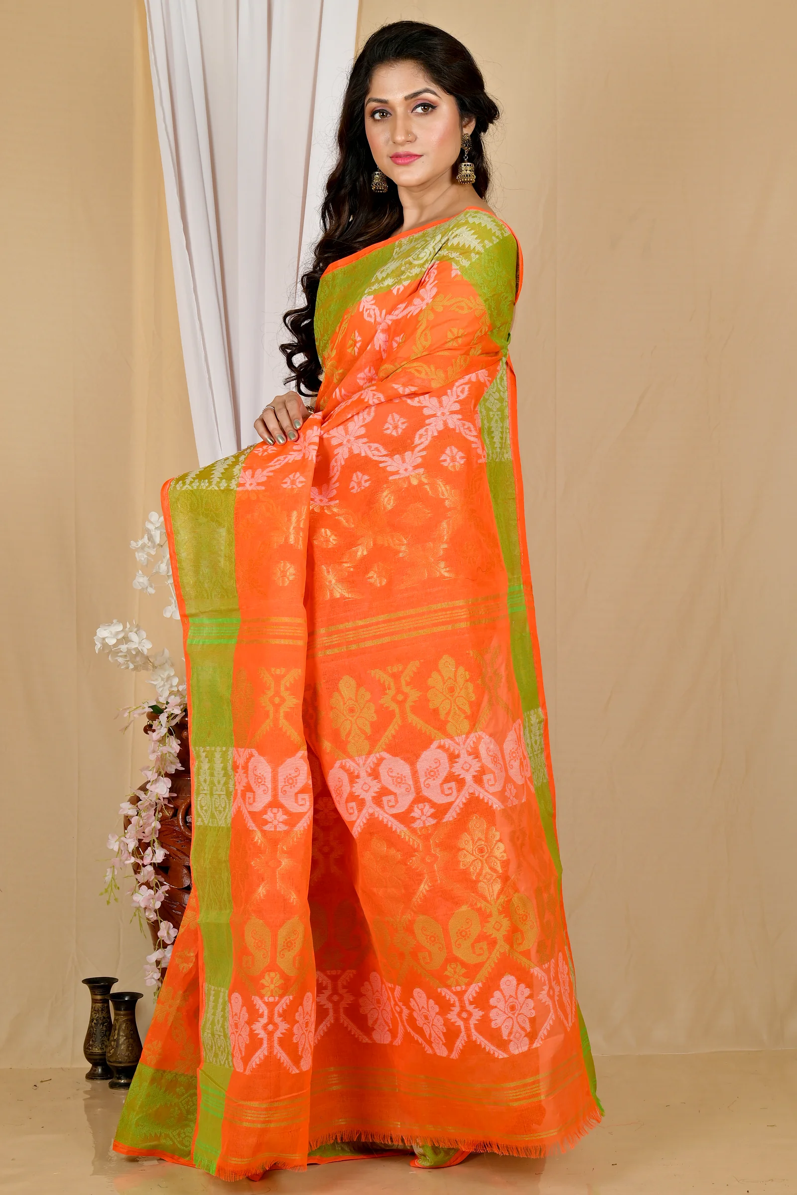 Orange Pure Cotton Semata Tant Saree (2051)