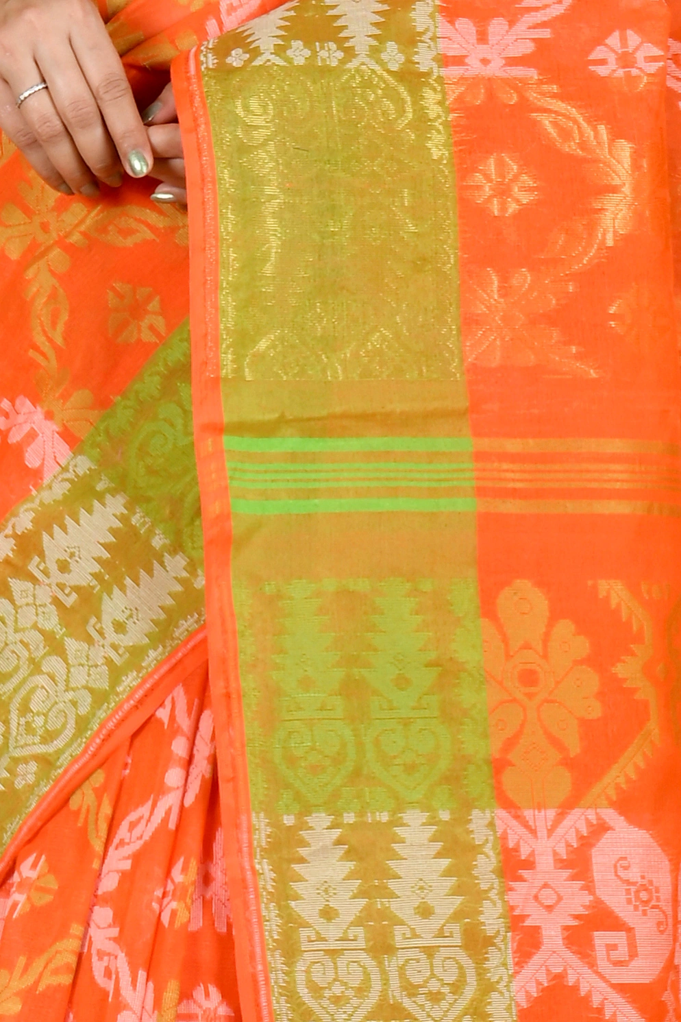 Orange Pure Cotton Semata Tant Saree (2051)