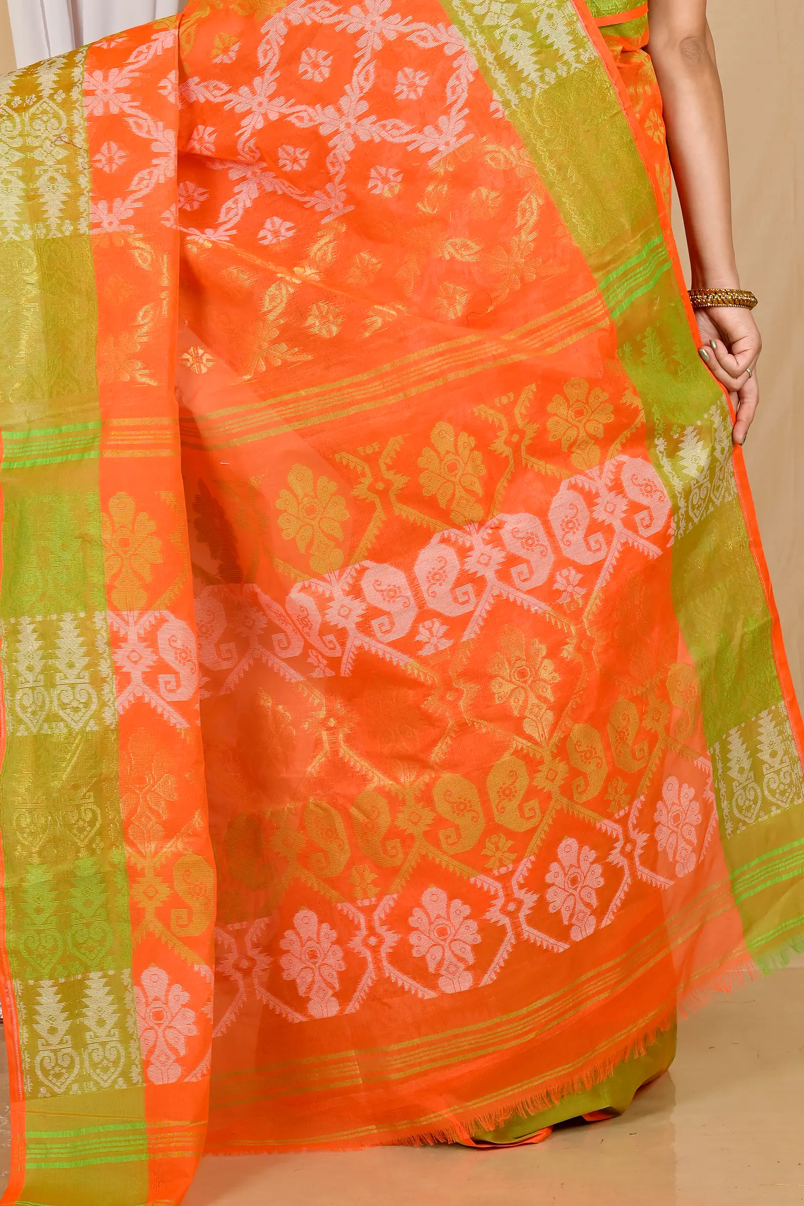Orange Pure Cotton Semata Tant Saree (2051)