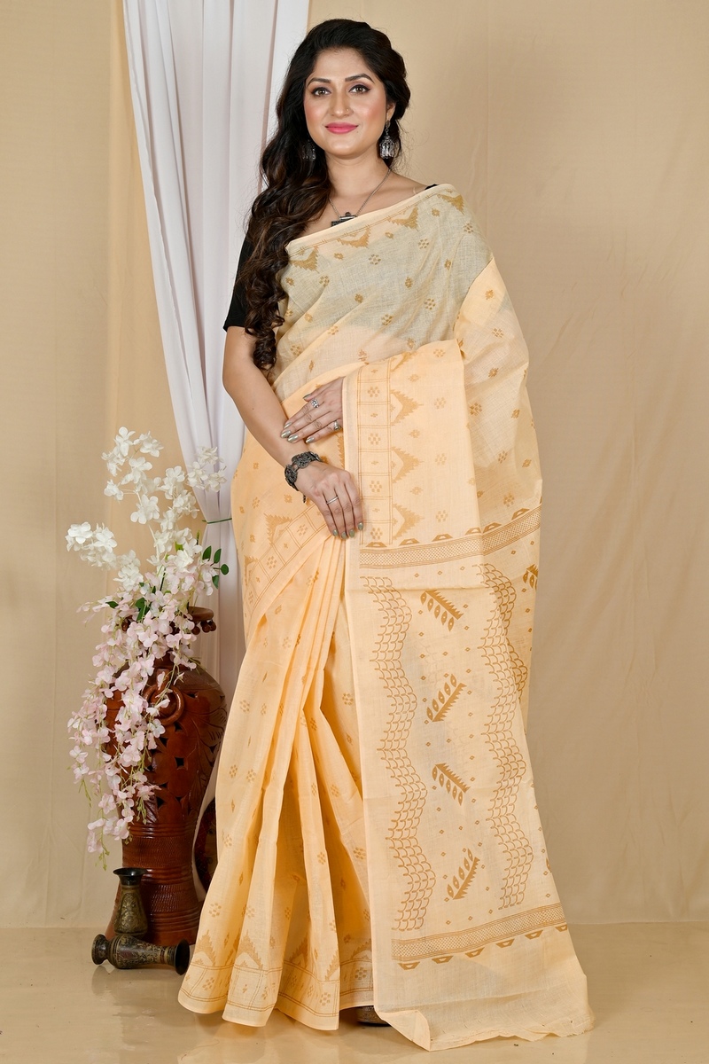 Cream Pure Cotton Lupata Tant Saree Print (2052)