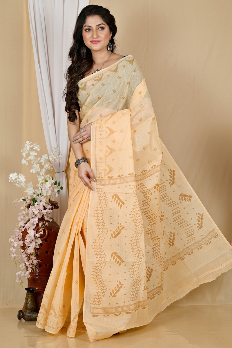 Cream Pure Cotton Lupata Tant Saree Print (2052)