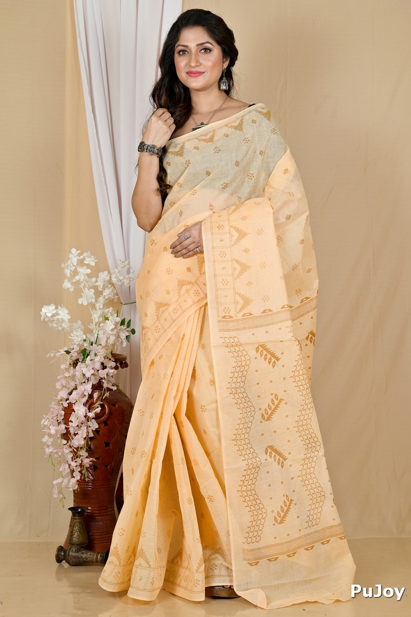 Cream Pure Cotton Lupata Tant Saree Print (2052)