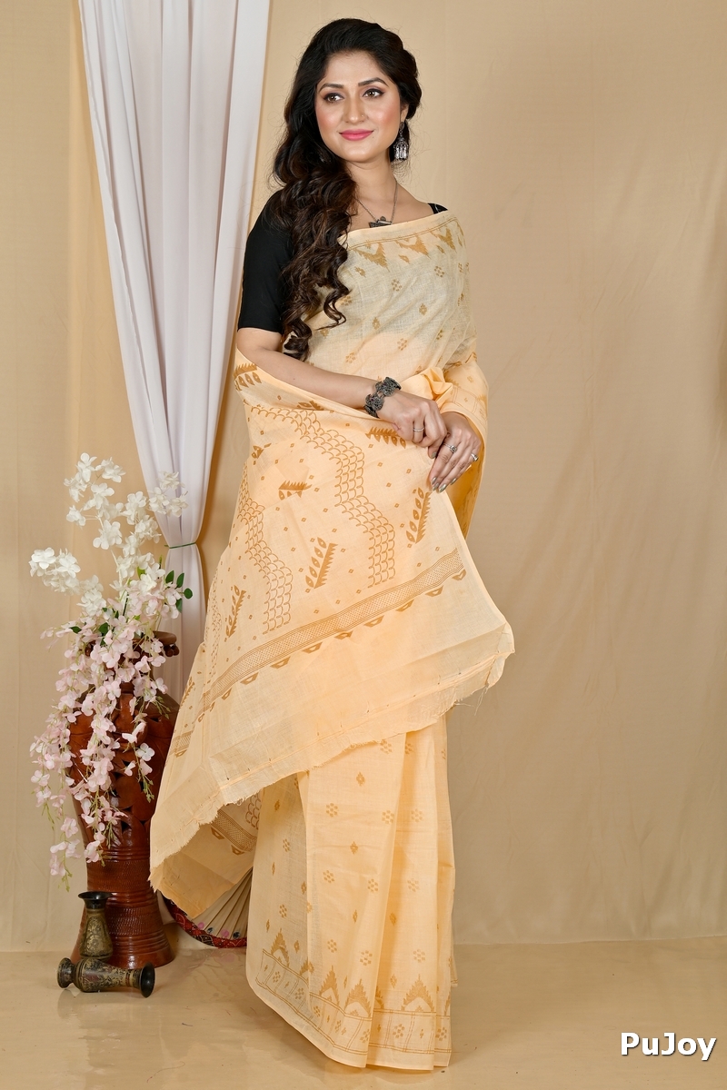 Cream Pure Cotton Lupata Tant Saree Print (2052)