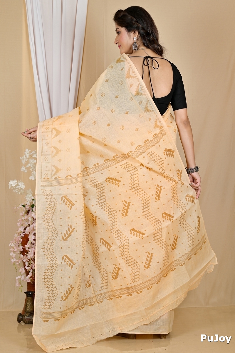 Cream Pure Cotton Lupata Tant Saree Print (2052)