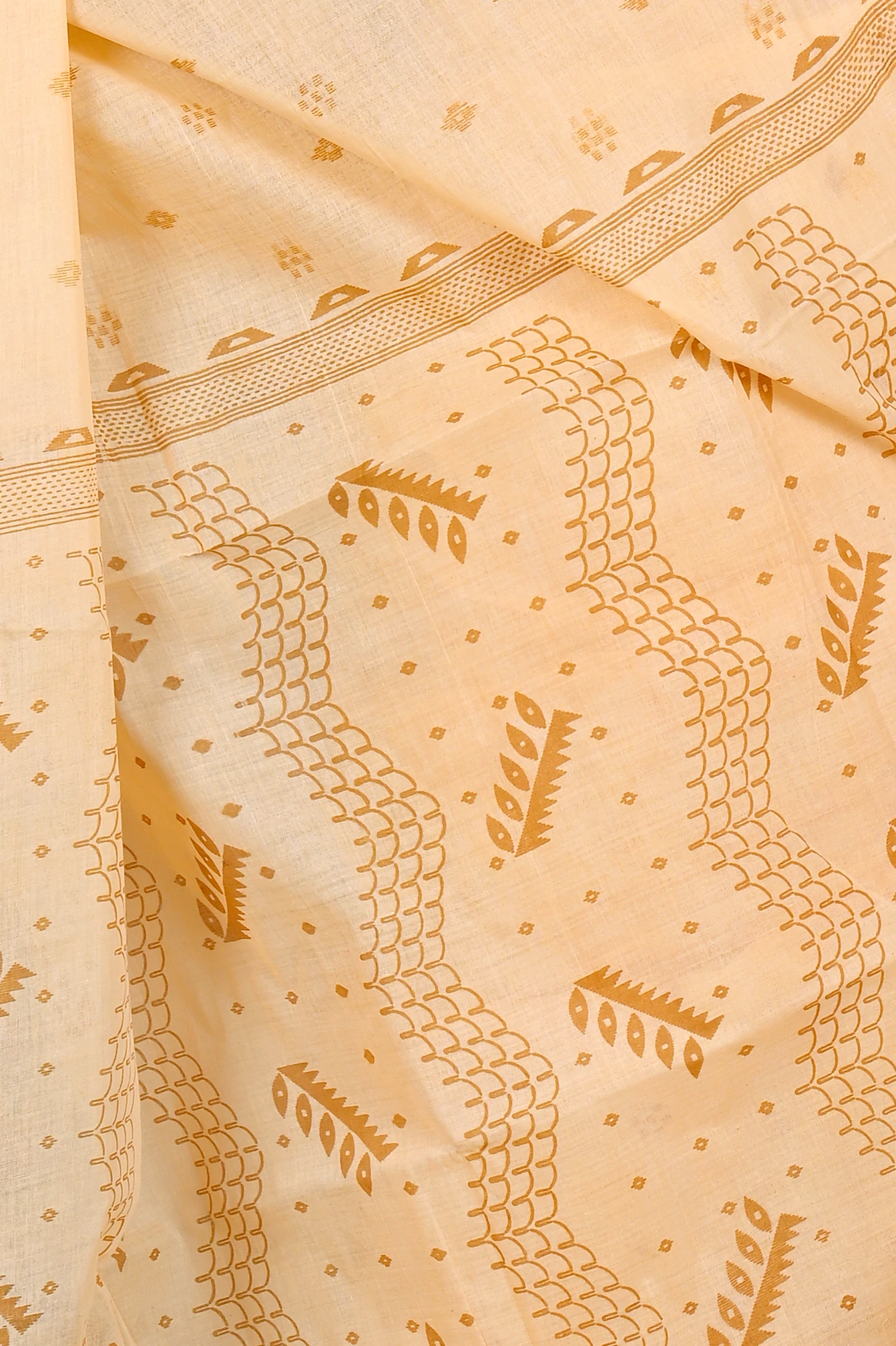 Cream Pure Cotton Lupata Tant Saree Print (2052)