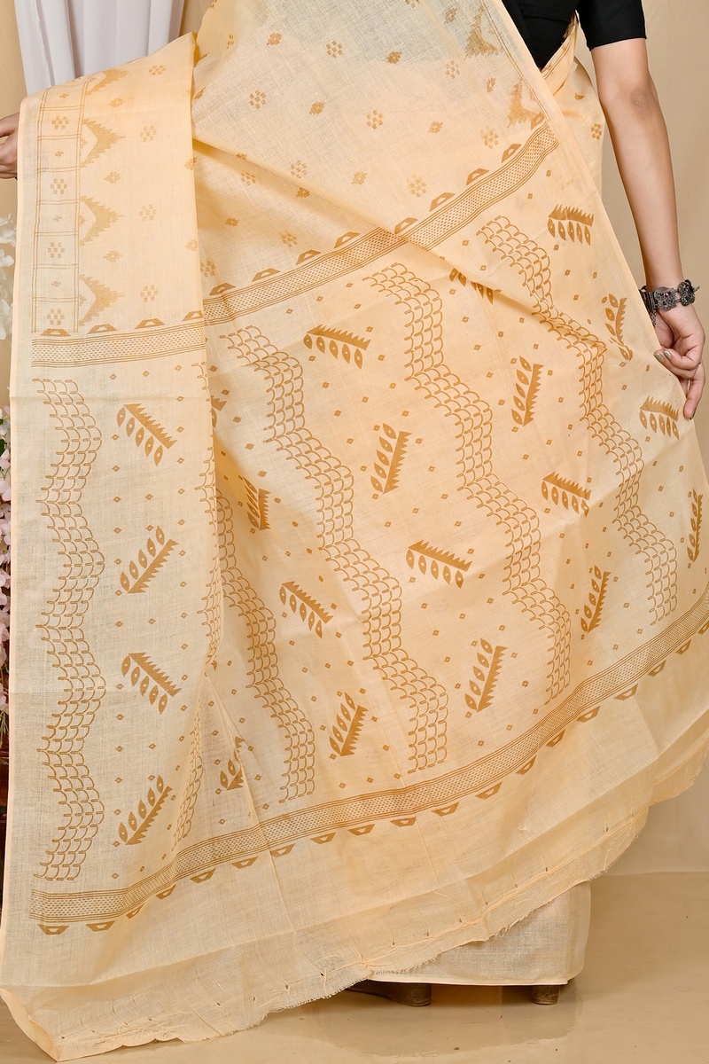 Cream Pure Cotton Lupata Tant Saree Print (2052)