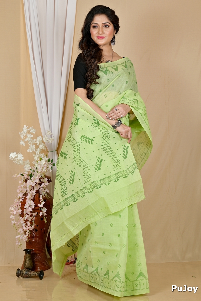 Green Pure Cotton Lupata Tant Saree Print (2053)