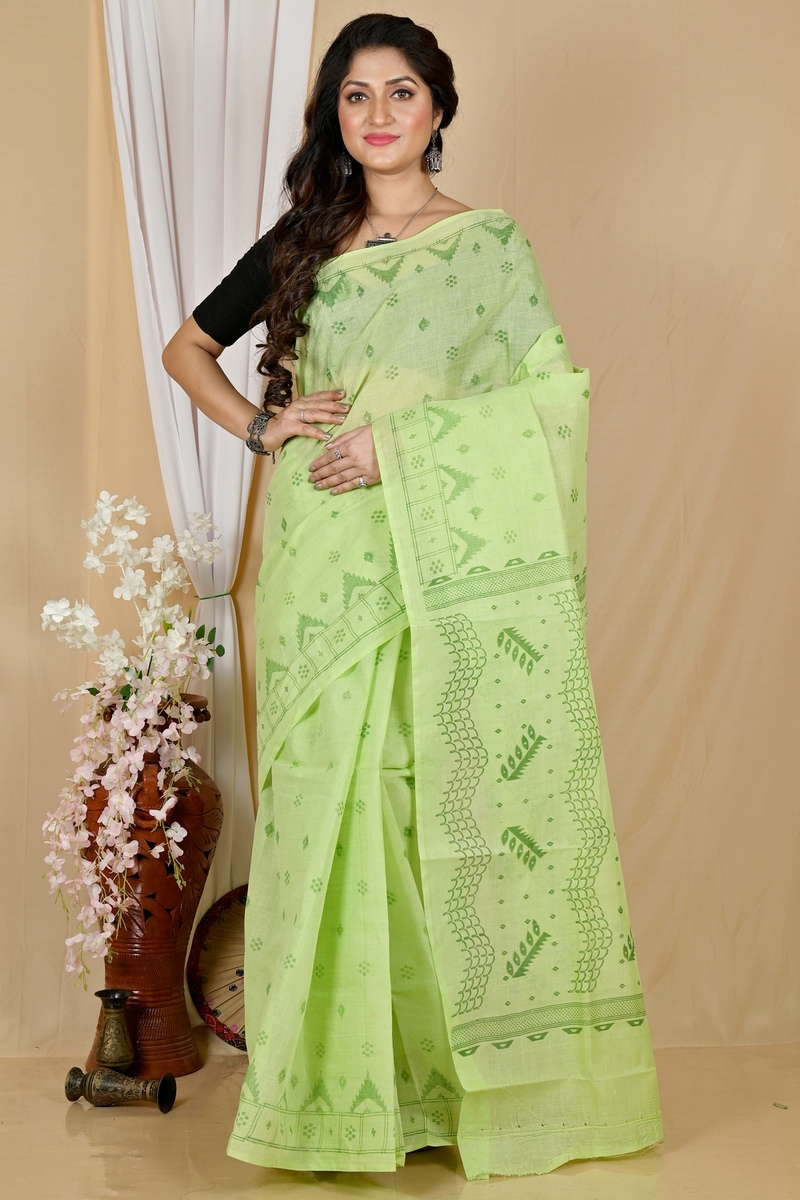 Green Pure Cotton Lupata Tant Saree Print (2053)