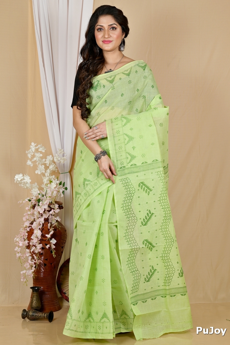 Green Pure Cotton Lupata Tant Saree Print (2053)