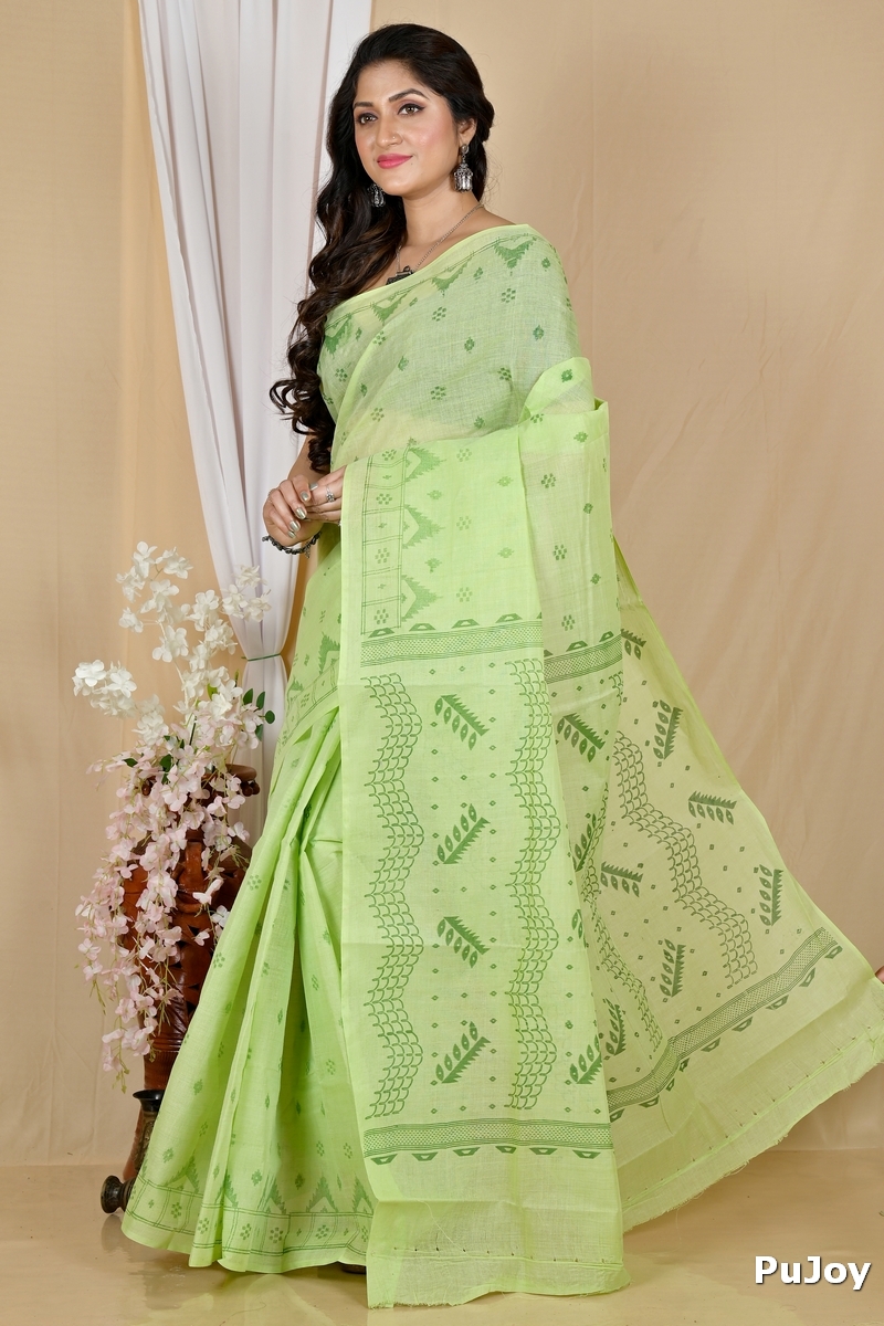 Green Pure Cotton Lupata Tant Saree Print (2053)