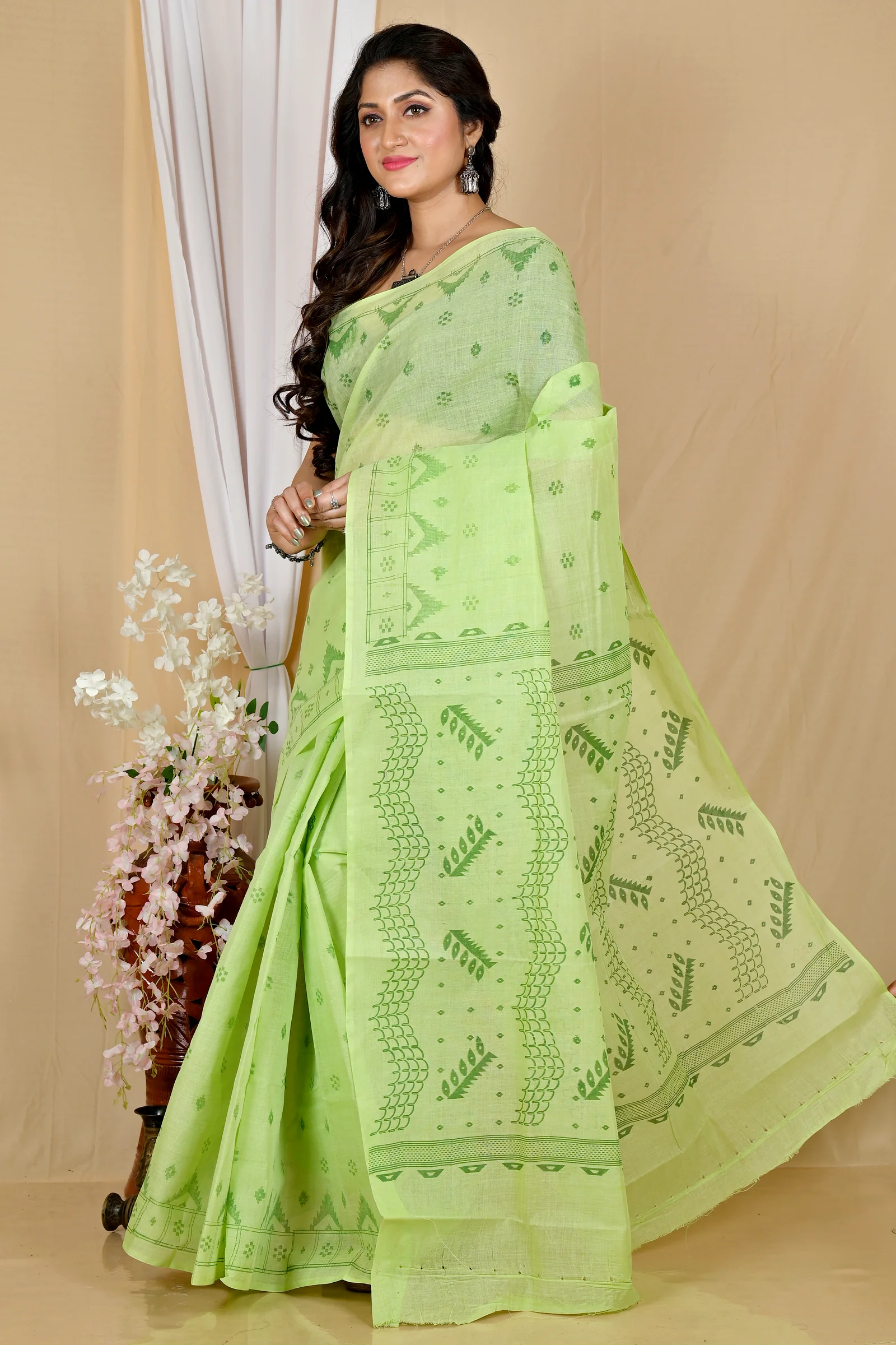Green Pure Cotton Lupata Tant Saree Print (2053)