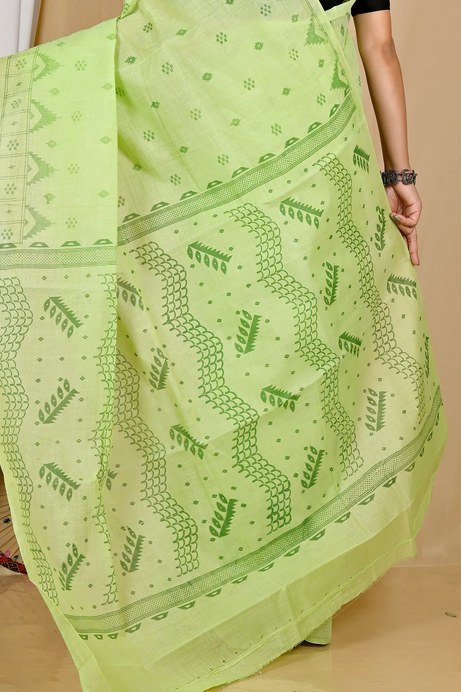 Green Pure Cotton Lupata Tant Saree Print (2053)