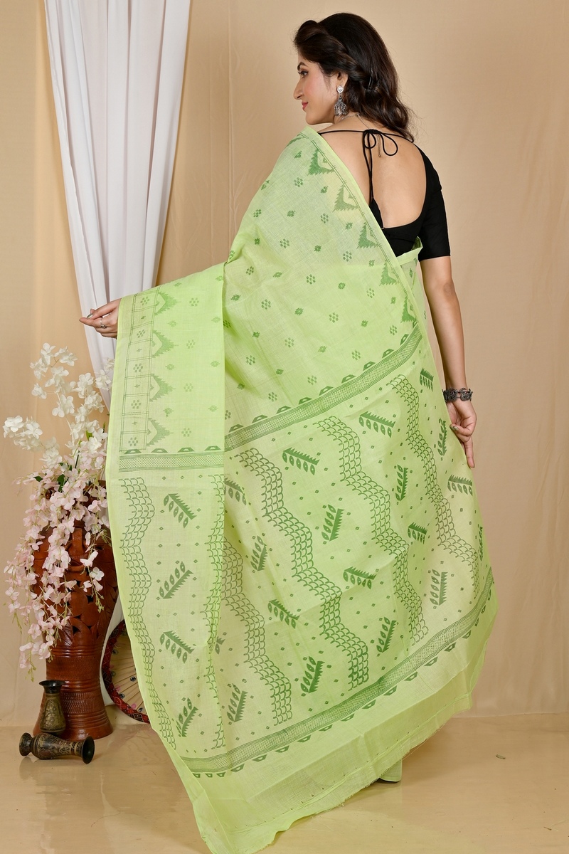 Green Pure Cotton Lupata Tant Saree Print (2053)