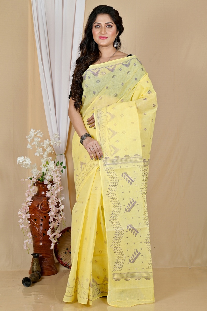 Yellow Pure Cotton Lupata Tant Saree Print (2054)