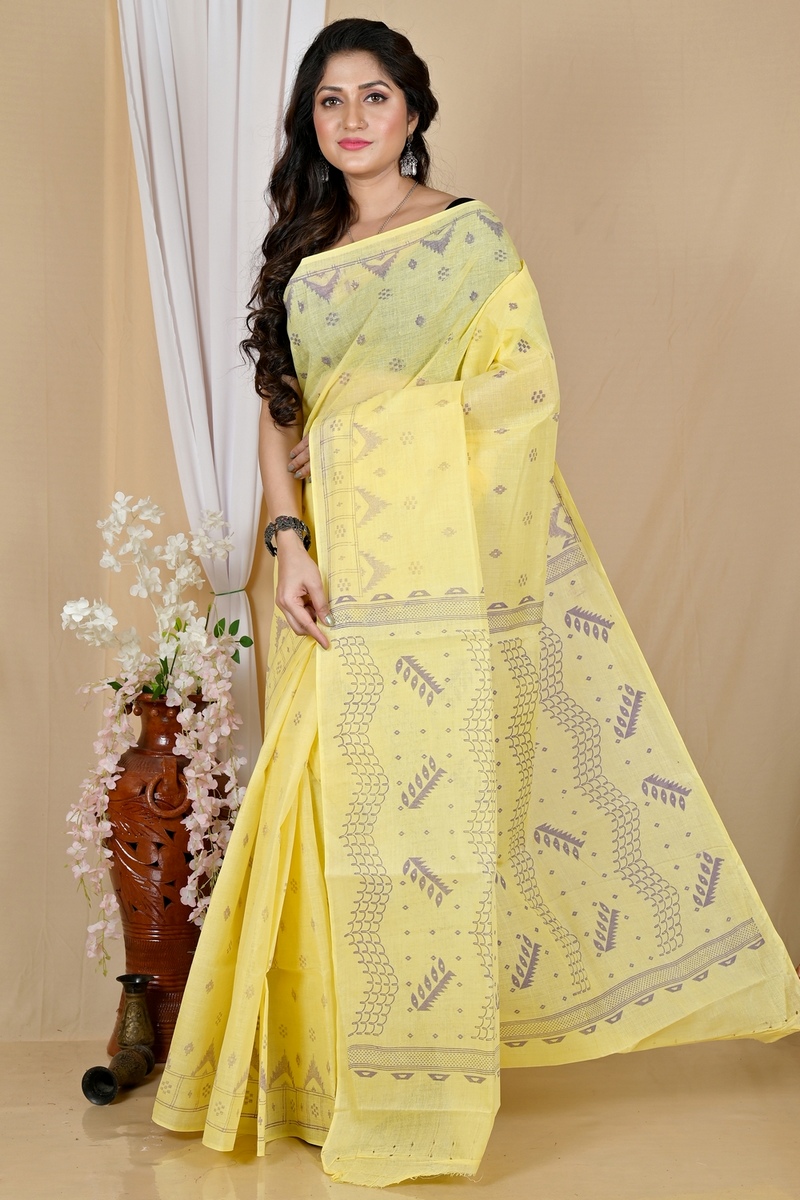 Yellow Pure Cotton Lupata Tant Saree Print (2054)