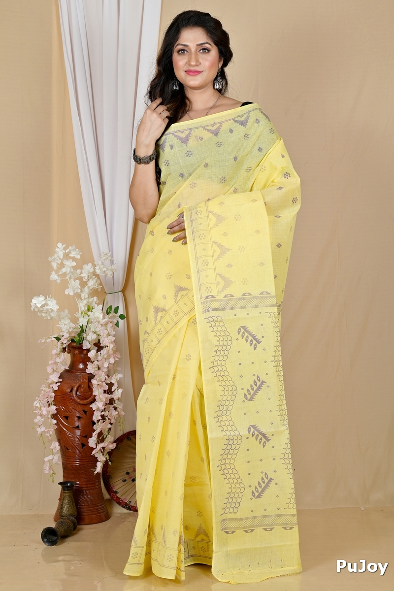 Yellow Pure Cotton Lupata Tant Saree Print (2054)
