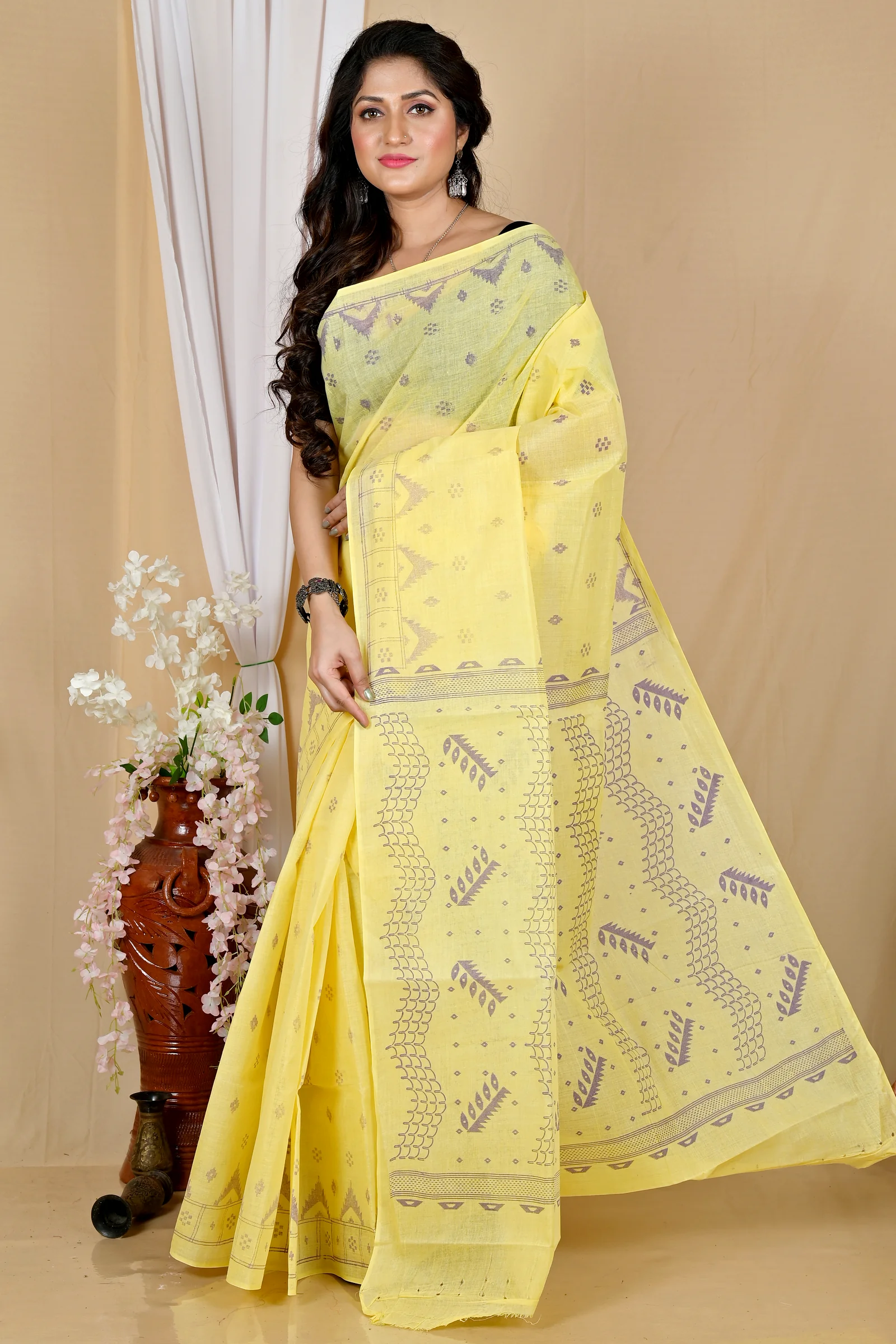 Yellow Pure Cotton Lupata Tant Saree Print (2054)