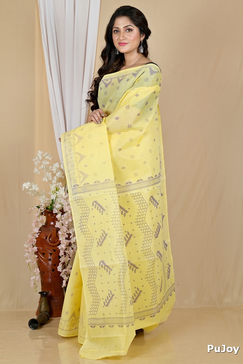 Yellow Pure Cotton Lupata Tant Saree Print (2054)