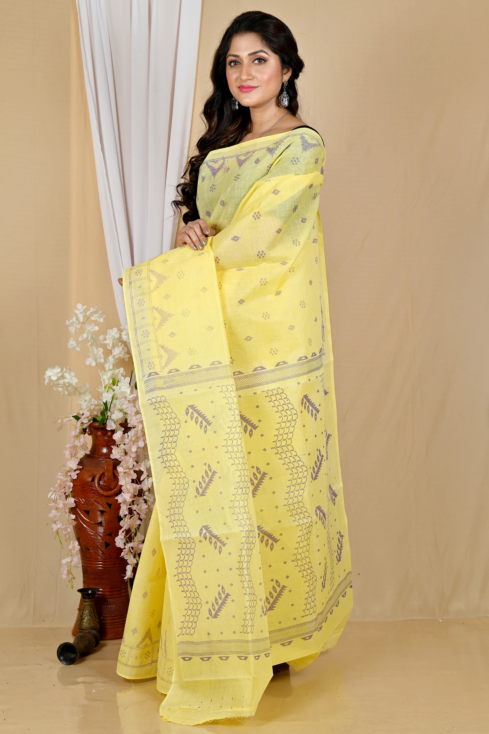 Yellow Pure Cotton Lupata Tant Saree Print (2054)