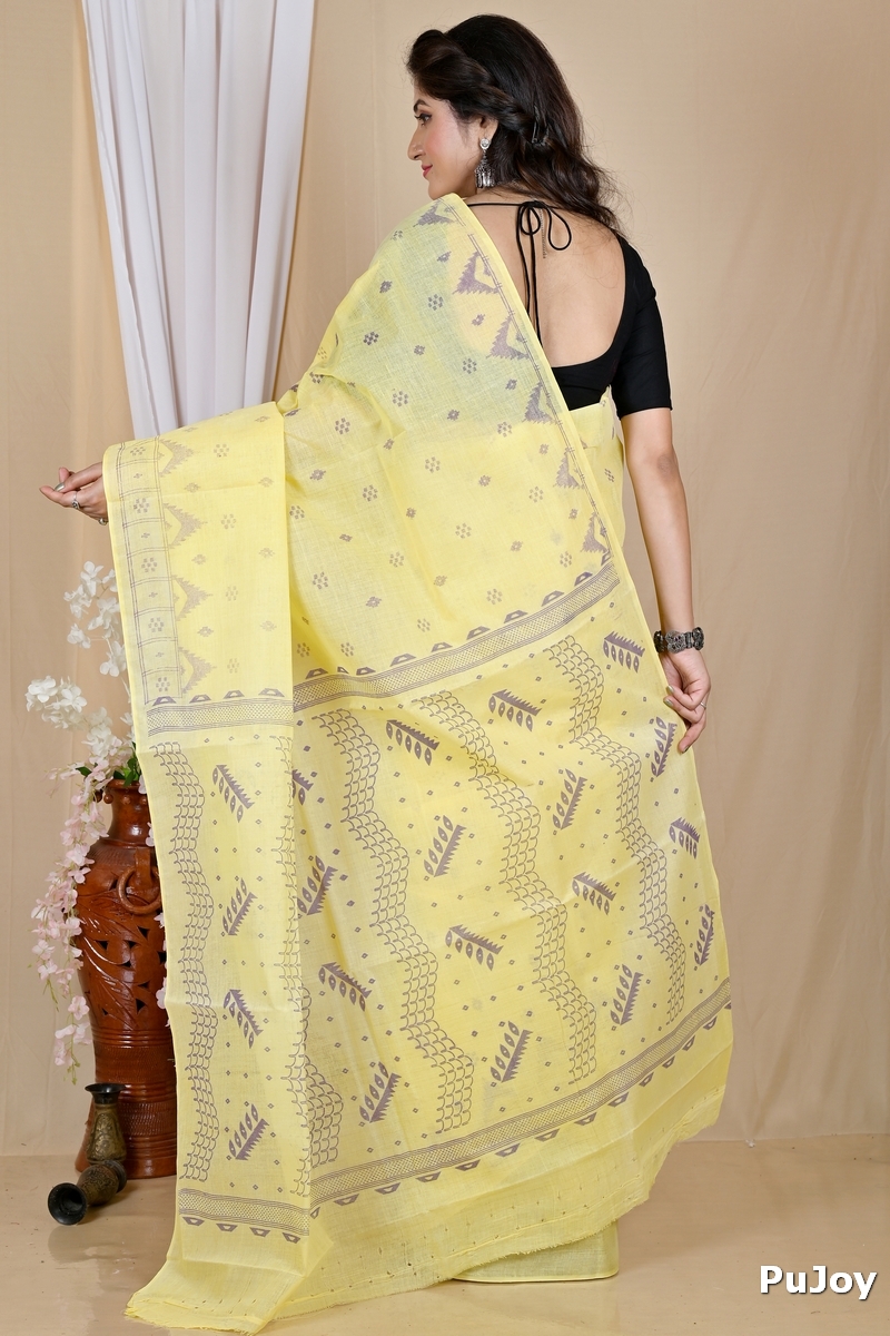 Yellow Pure Cotton Lupata Tant Saree Print (2054)