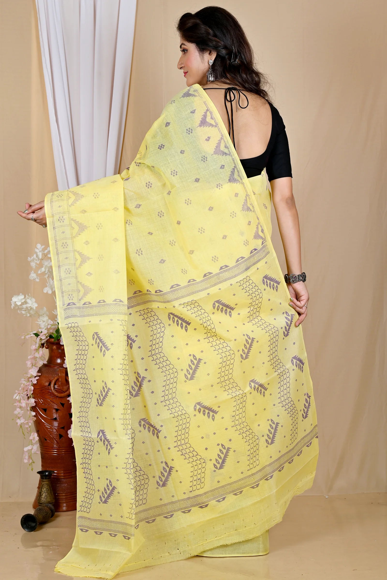 Yellow Pure Cotton Lupata Tant Saree Print (2054)