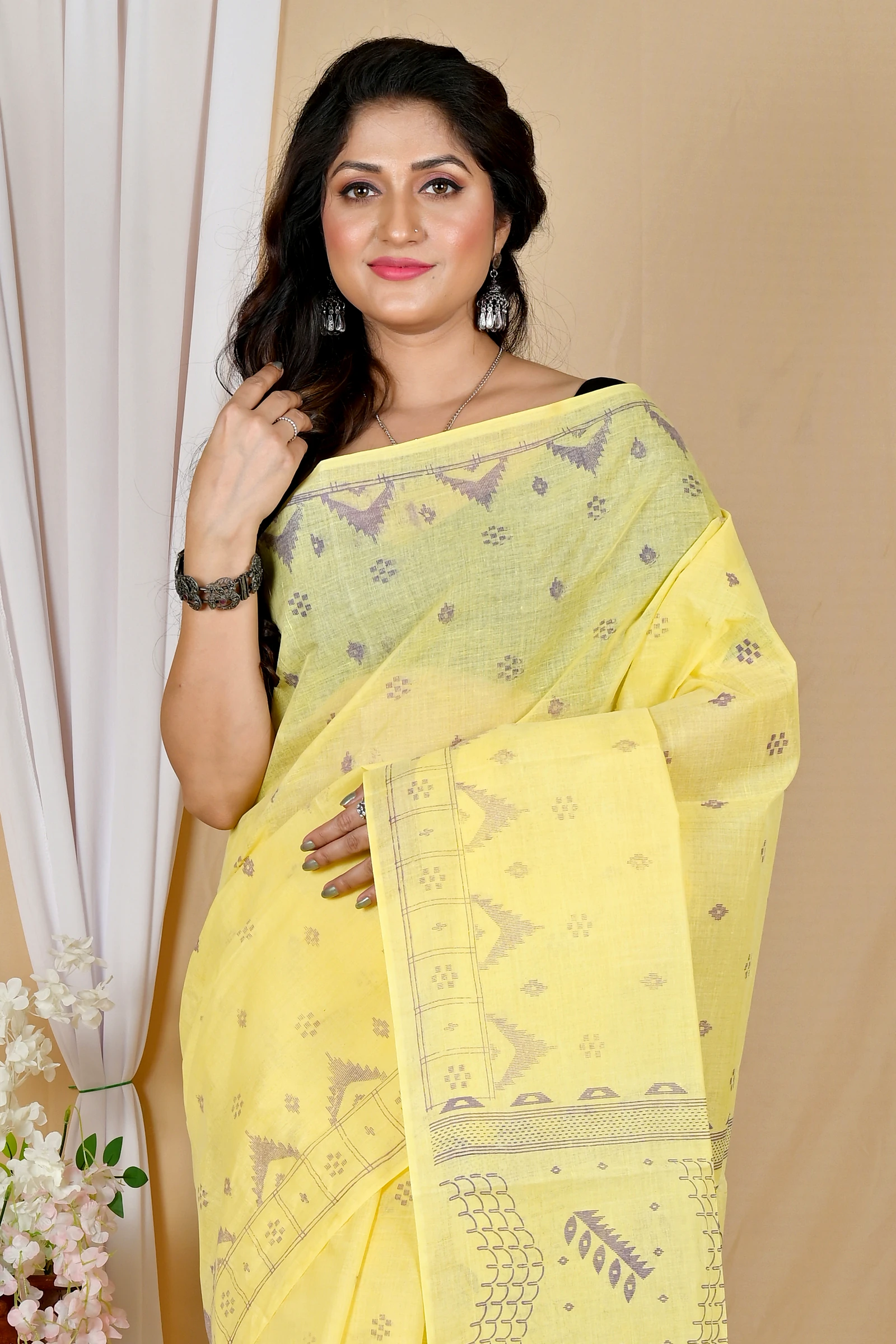 Yellow Pure Cotton Lupata Tant Saree Print (2054)