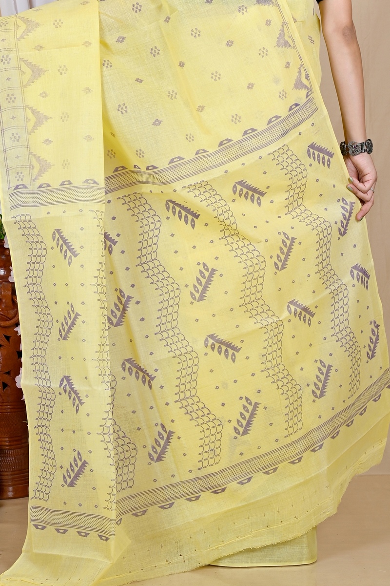 Yellow Pure Cotton Lupata Tant Saree Print (2054)