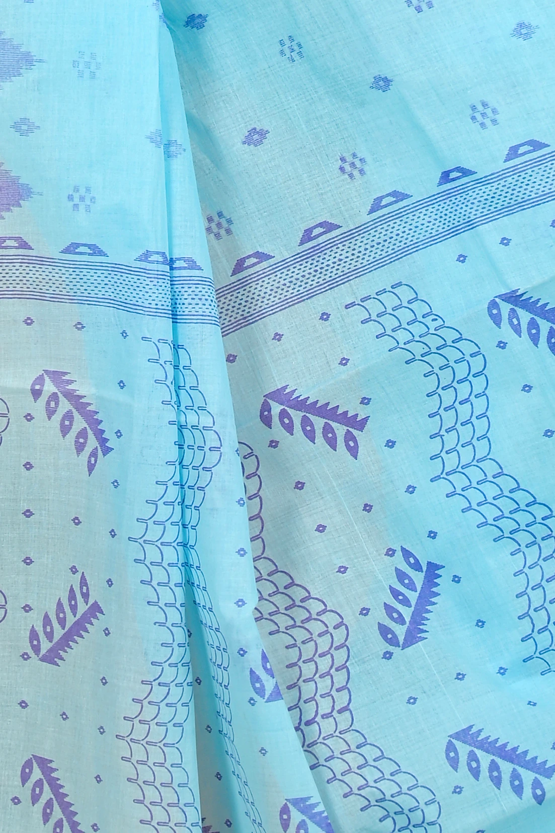 Sky Blue Pure Cotton Lupata Tant Saree Print (2055)
