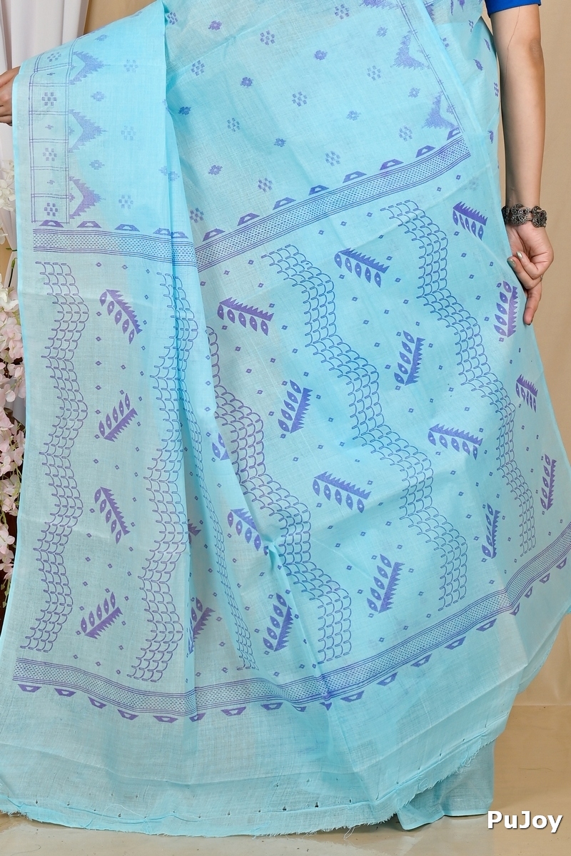 Sky Blue Pure Cotton Lupata Tant Saree Print (2055)