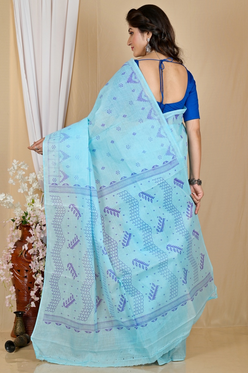 Sky Blue Pure Cotton Lupata Tant Saree Print (2055)