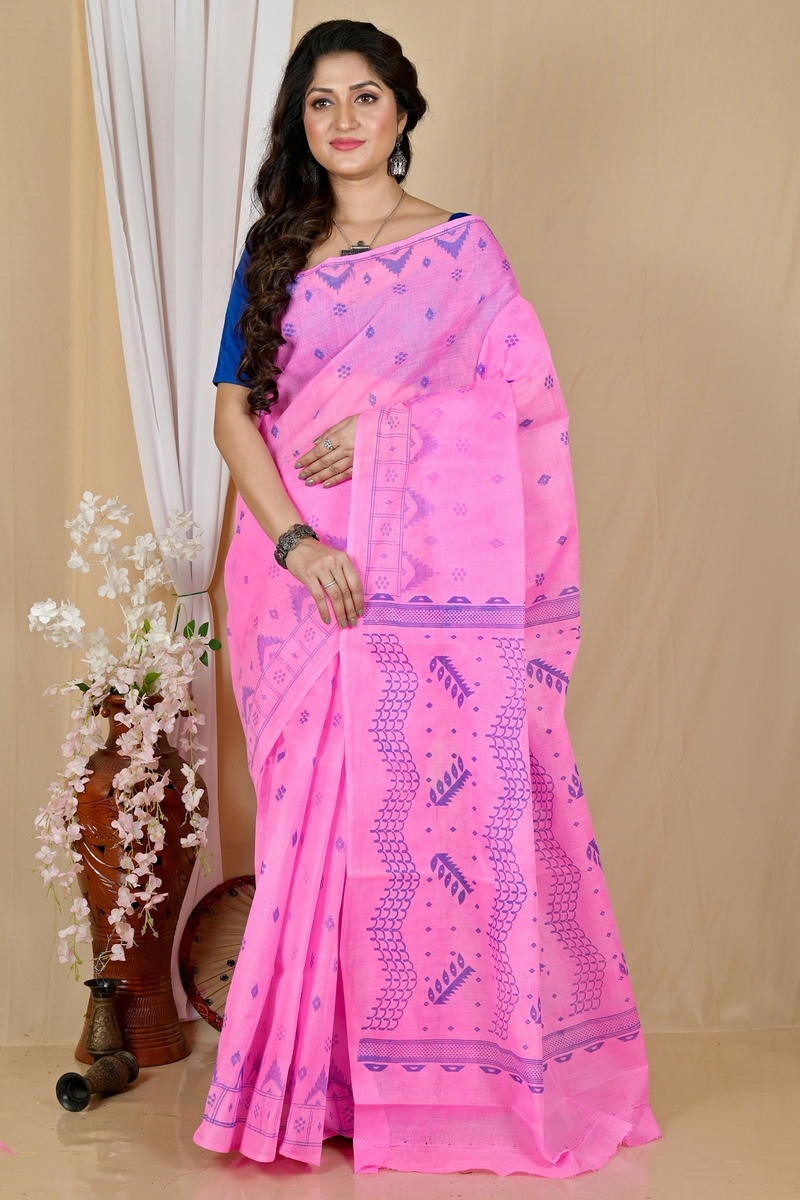 Pink Pure Cotton Lupata Tant Saree Print (2056)