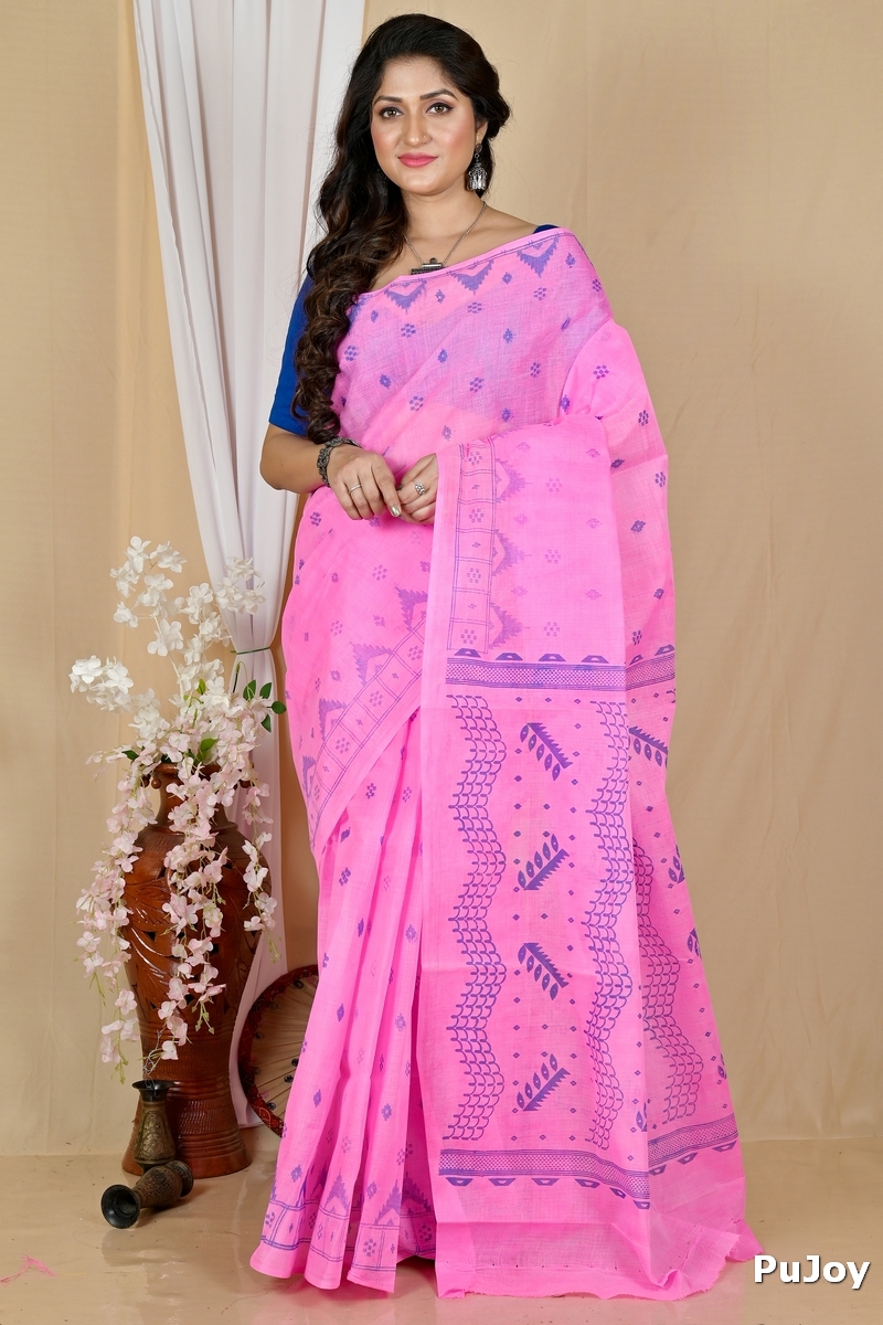 Pink Pure Cotton Lupata Tant Saree Print (2056)