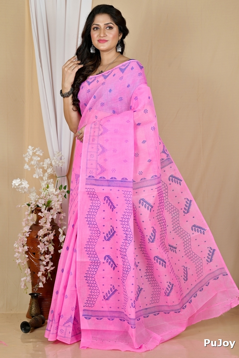 Pink Pure Cotton Lupata Tant Saree Print (2056)