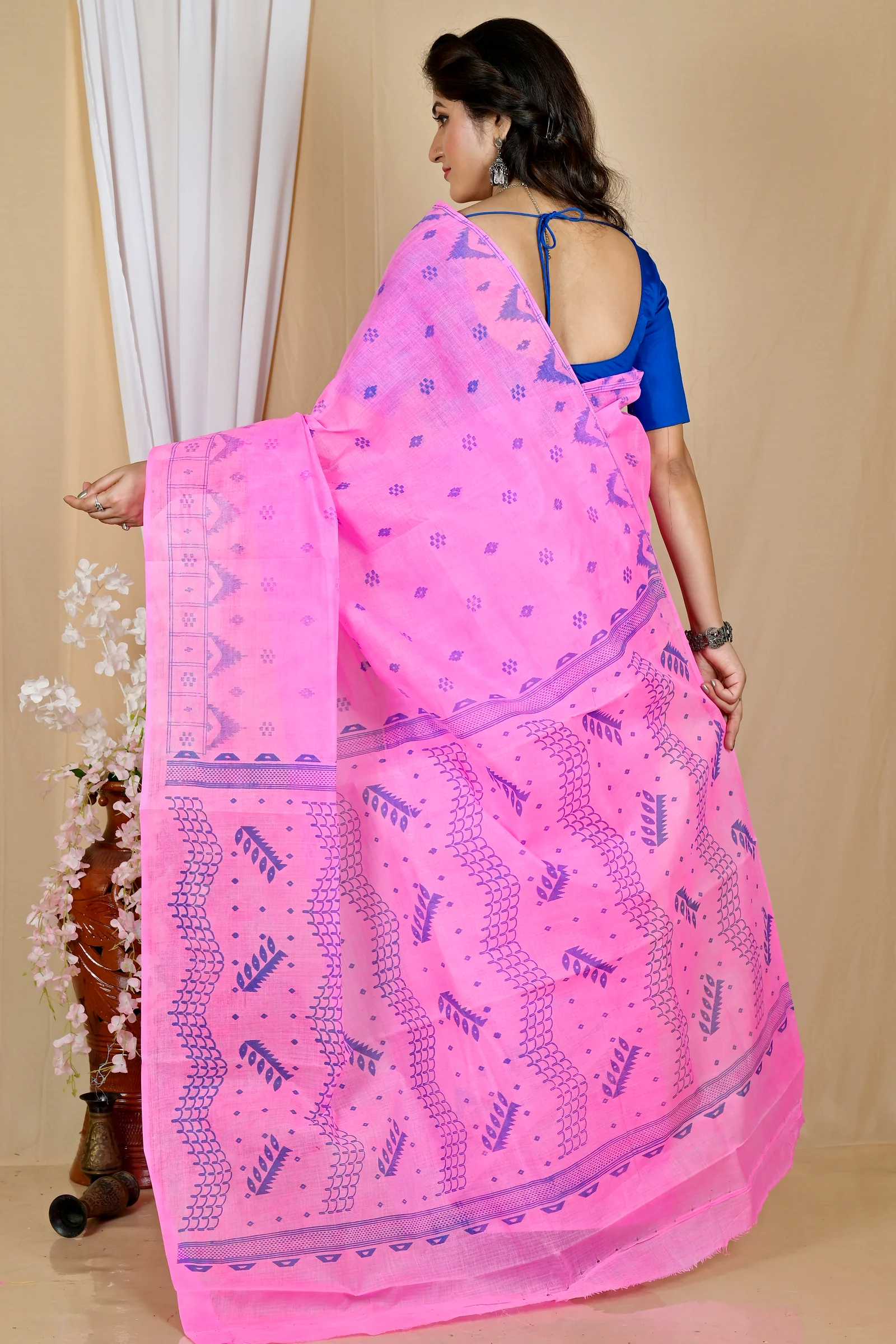 Pink Pure Cotton Lupata Tant Saree Print (2056)