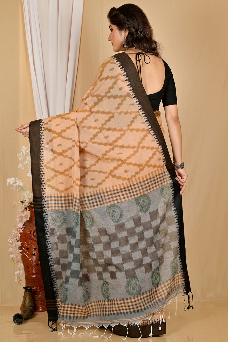 Brown Black Pure Cotton Seuma Hand Loom Saree (2067)