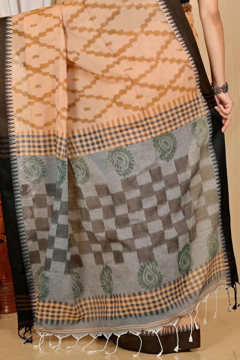 Brown Black Pure Cotton Seuma Hand Loom Saree (2067)