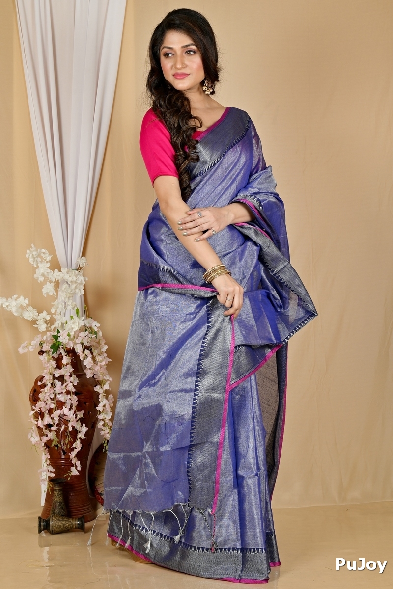 Pale Purple Cotton Silk Tisuka Par Hand Loom Saree (2068)