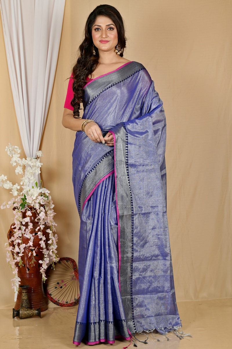 Pale Purple Cotton Silk Tisuka Par Hand Loom Saree (2068)