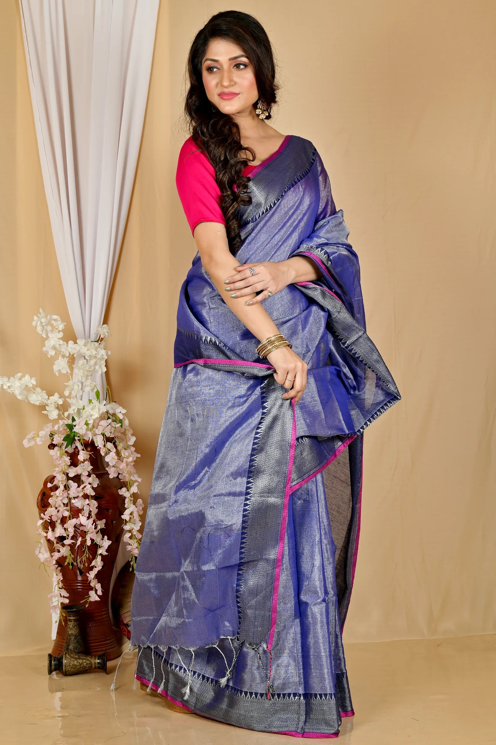 Pale Purple Cotton Silk Tisuka Par Hand Loom Saree (2068)