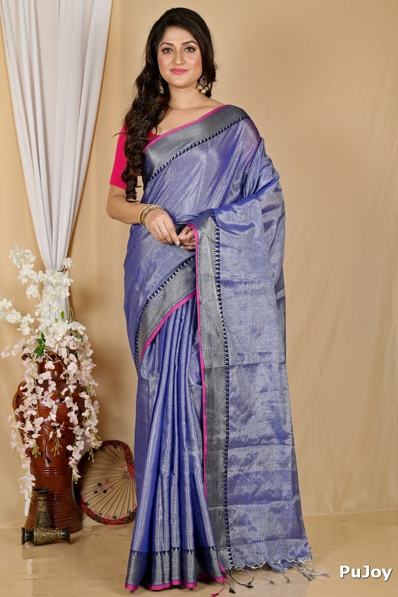 Pale Purple Cotton Silk Tisuka Par Hand Loom Saree (2068)