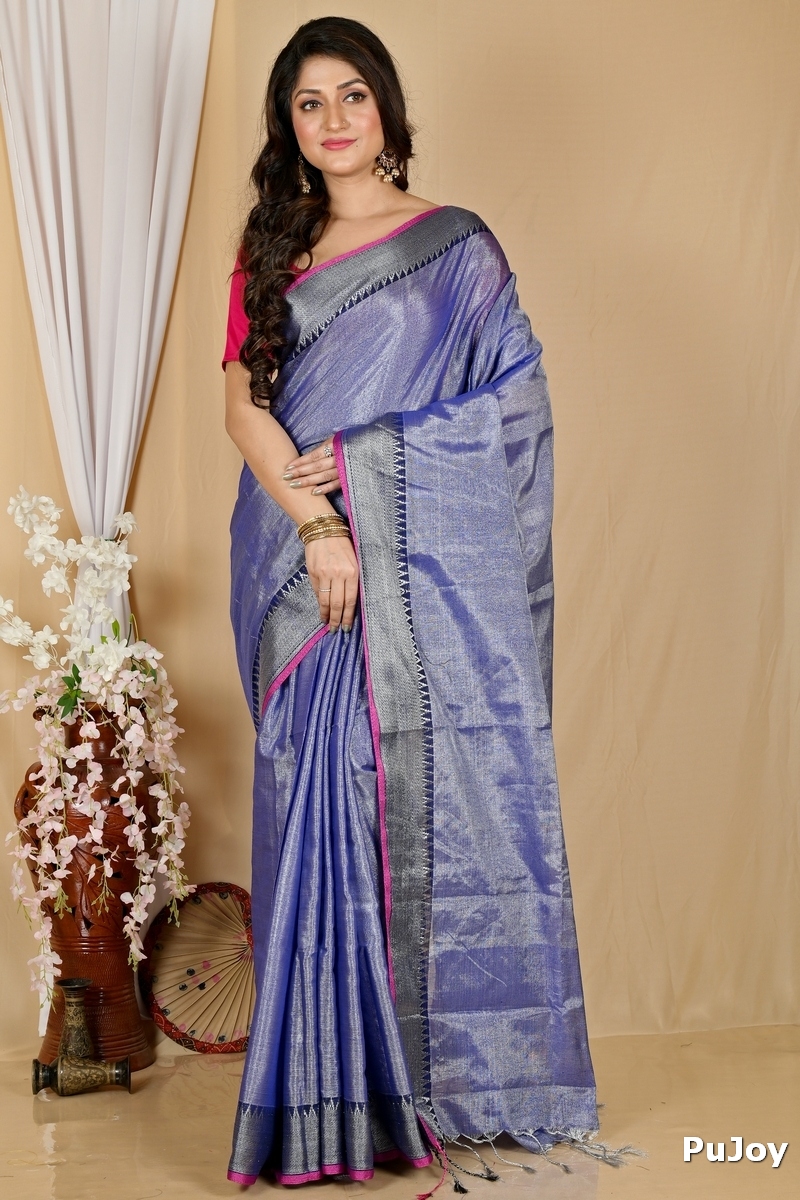 Pale Purple Cotton Silk Tisuka Par Hand Loom Saree (2068)