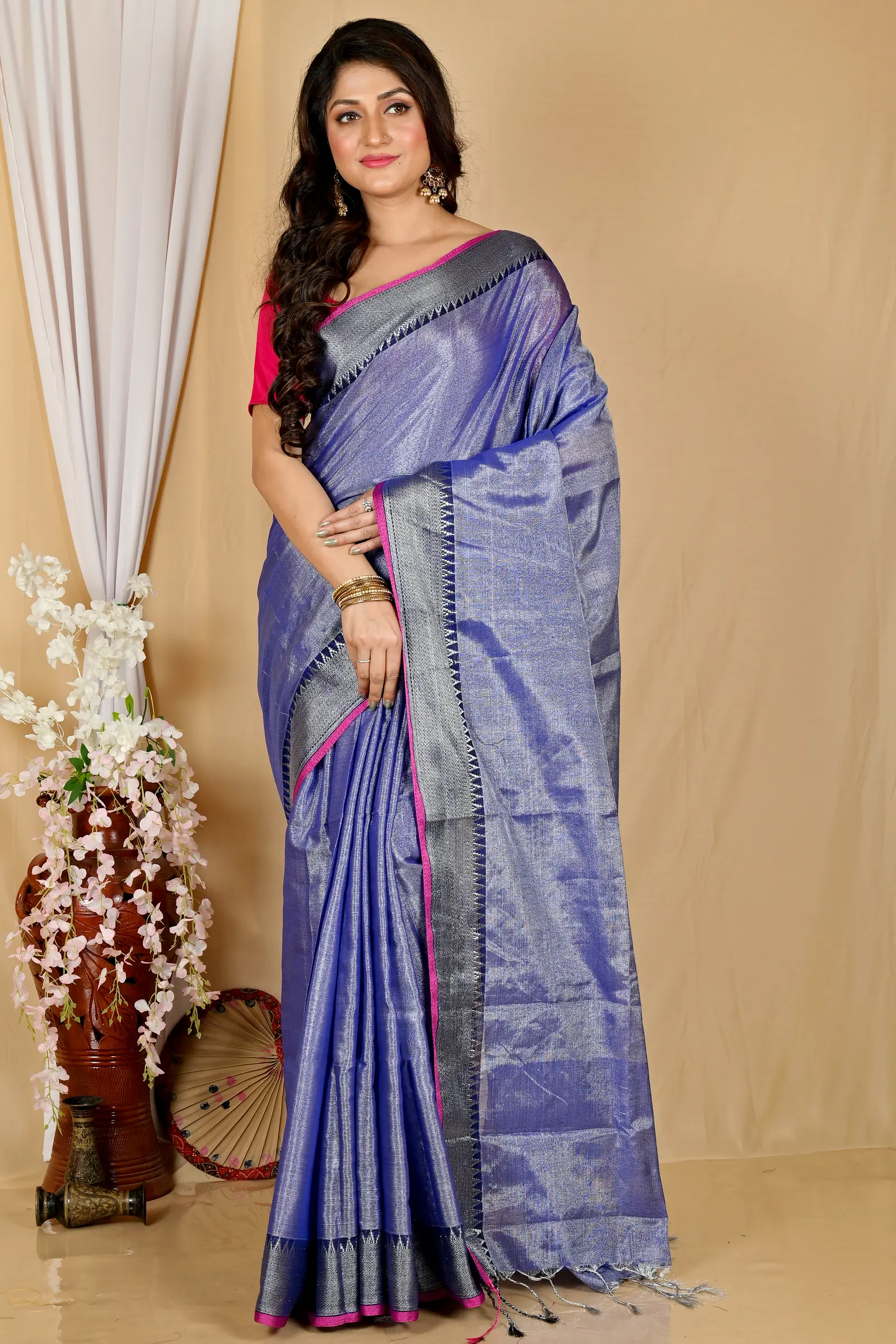 Pale Purple Cotton Silk Tisuka Par Hand Loom Saree (2068)