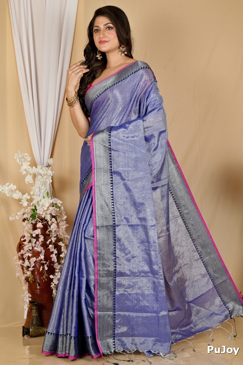 Pale Purple Cotton Silk Tisuka Par Hand Loom Saree (2068)
