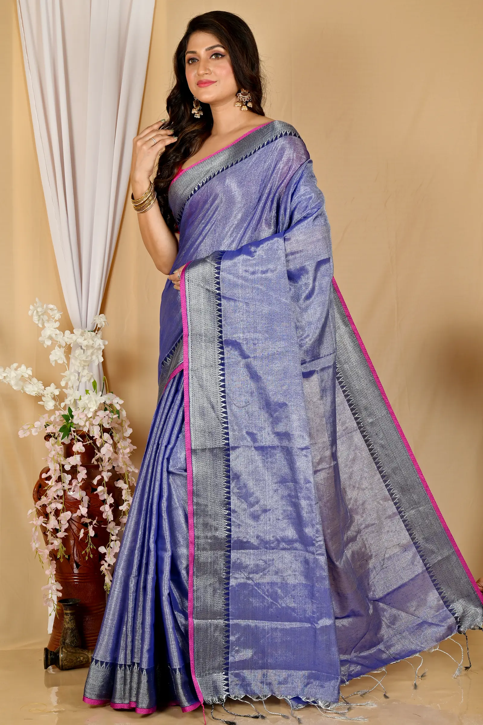 Pale Purple Cotton Silk Tisuka Par Hand Loom Saree (2068)
