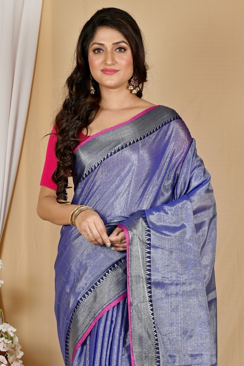 Pale Purple Cotton Silk Tisuka Par Hand Loom Saree (2068)